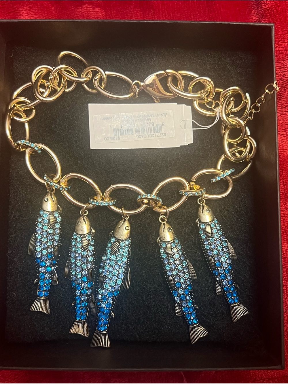 Betsey Johnson Gold Chain Necklace with Blue Fish Charms